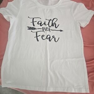 White Graphic Tee with 'Faith Over Fear' Print